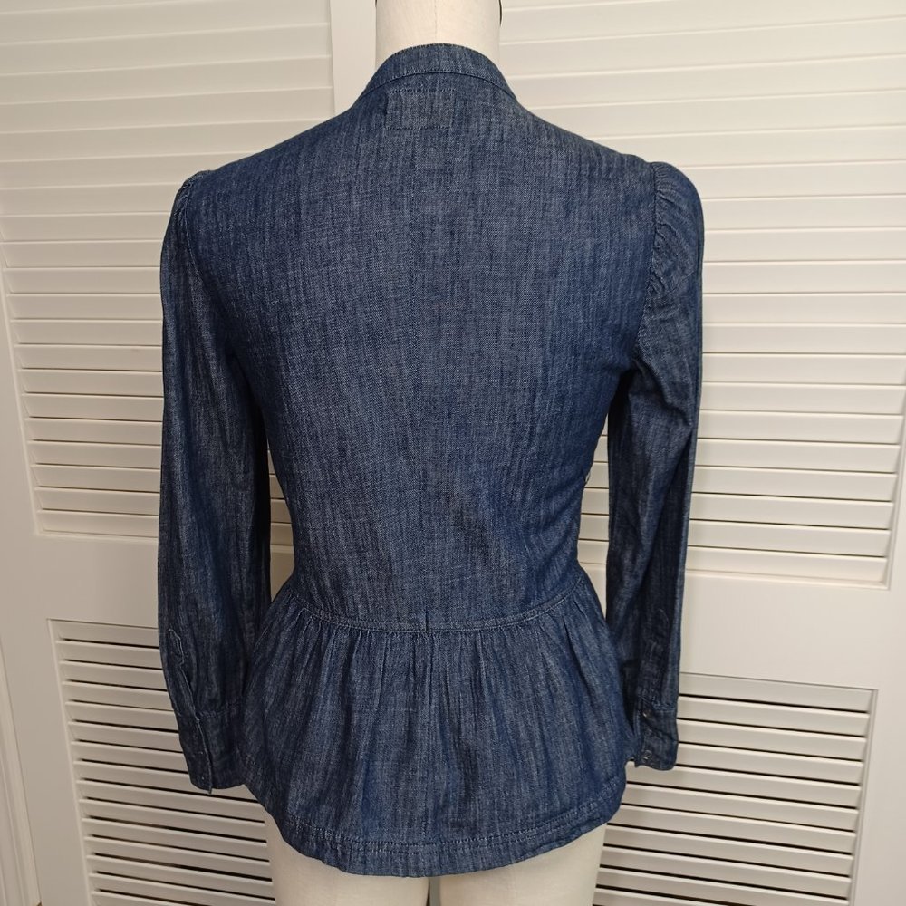 Lucky Brand Top Blue Chambray Denim Snap Front Peplum Top Womens size 4 - Picture 8 of 11